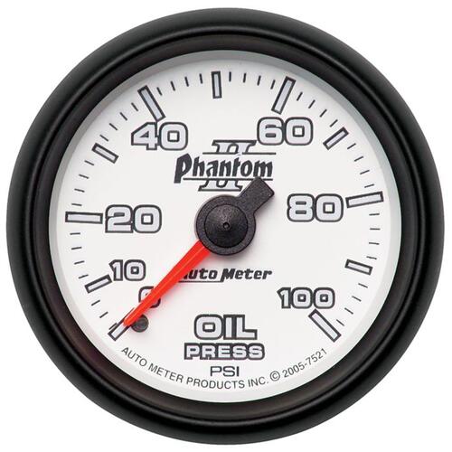 Autometer Gauge, Oil Pressure, 2 1/16", 100Psi, Mechanical, Phantom Ii, Phantom Ii