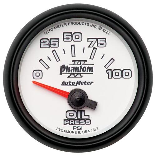 Autometer Gauge, Oil Pressure, 2 1/16", 100Psi, Electric, Phantom Ii, Phantom Ii