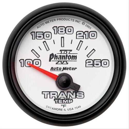 Autometer Gauge, Phantom II, Transmission Temperature, 100-250 Degrees F, 2 1/16 in., Analog, Electrical, Each