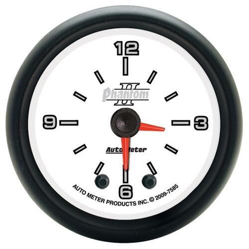 Autometer Gauge, Clock, 2 1/16", 12Hr, Analog, Phantom Ii, Phantom Ii