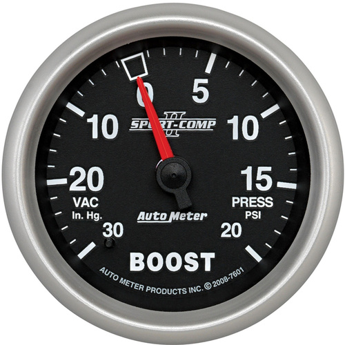 Autometer Gauge, Sport-Comp II, Vacuum/Boost, 2 5/8 in., 30 in. Hg/20psi, Mechanical, Analog, Each