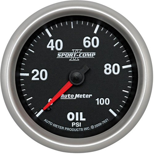 Autometer Gauge, Sport-Comp II, Oil Pressure, 2 5/8 in., 100psi, Mechanical, Analog, Each