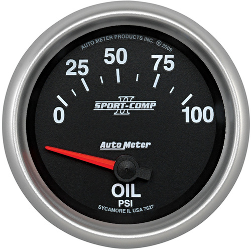 Autometer Gauge, Sport-Comp II, Oil Pressure, 2 5/8 in., 100psi, Electrical, Analog, Each