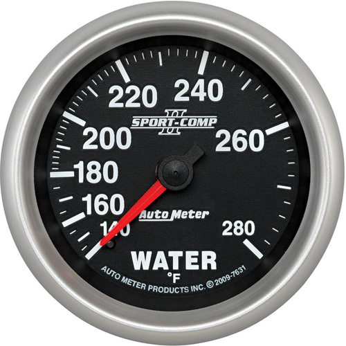 Autometer Gauge, Sport-Comp II, Water Temperature, 2 5/8 in., 140-280 Degrees F, Mechanical, Each