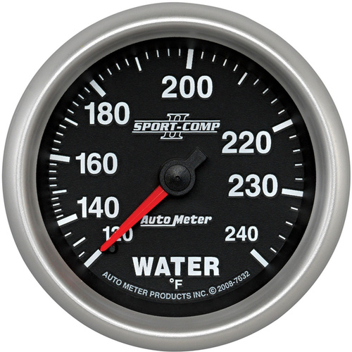 Autometer Gauge, Sport-Comp II, Water Temperature, 2 5/8 in., 120-240 Degrees F, Mechanical, Analog, Each