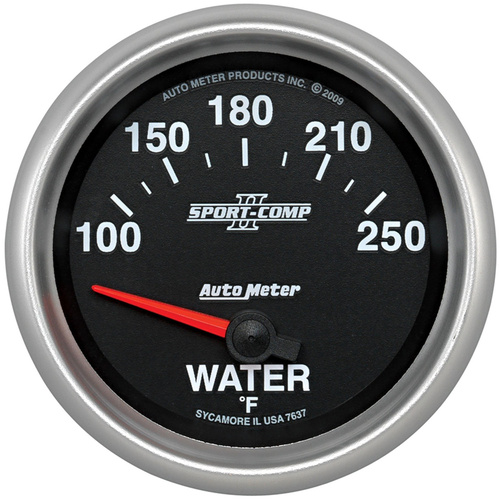 Autometer Gauge, Sport-Comp II, Water Temperature, 2 5/8 in., 100-250 Degrees F, Electrical, Analog, Each