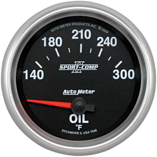Autometer Gauge, Sport-Comp II, Oil Temperature, 2 5/8 in., 140-300 Degrees F, Electrical, Analog, Each