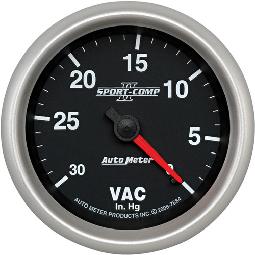 Autometer Gauge, Sport-Comp II, Vacuum, 2 5/8 in., 30 in. Hg, Mechanical, Analog, Each