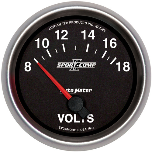 Autometer Gauge, Sport-Comp II, Voltmeter, 2 5/8 in., 18V, Electrical, Analog, Each
