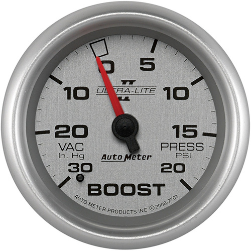 Autometer Gauge, Ultra-Lite II, Vacuum/Boost, 2 5/8 in., 30 in. Hg/20psi, Mechanical, Analog, Each