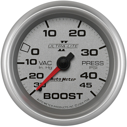 Autometer Gauge, Ultra-Lite II, Vacuum/Boost, 2 5/8 in., 30 in. Hg/45psi, Mechanical, Each