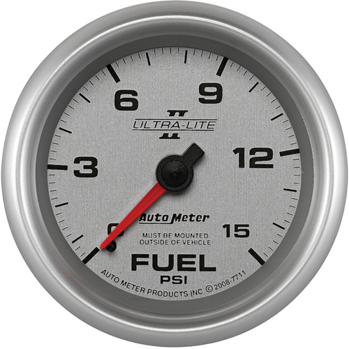 Autometer Gauge, Ultra-Lite II, Fuel Pressure, 2 5/8 in., 15psi, Mechanical, Analog, Each