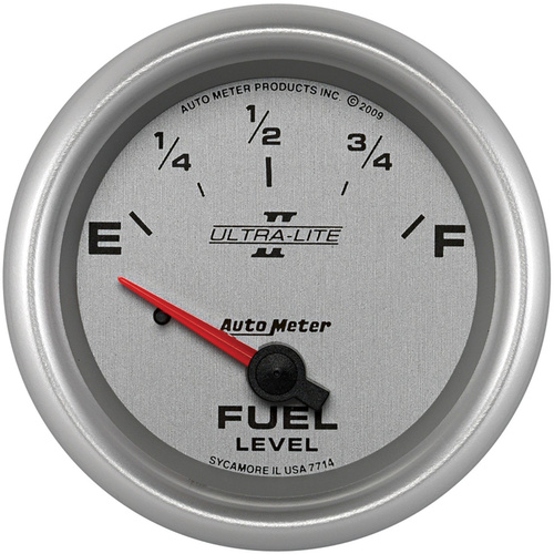 Autometer Gauge, Ultra-Lite II, Fuel Level, 2 5/8 in., 0-90 Ohms, Electrical, Analog, Each