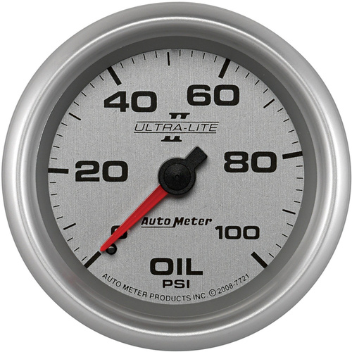Autometer Gauge, Ultra-Lite II, Oil Pressure, 2 5/8 in., 100psi, Mechanical, Analog, Each