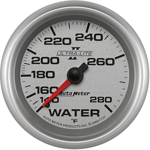 Autometer Gauge, Ultra-Lite II, Water Temperature, 2 5/8 in., 140-280 Degrees F, Mechanical, Analog, Each