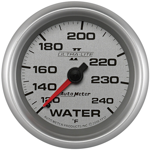 Autometer Gauge, Ultra-Lite II, Water Temperature, 2 5/8 in., 120-240 Degrees F, Mechanical, Analog, Each