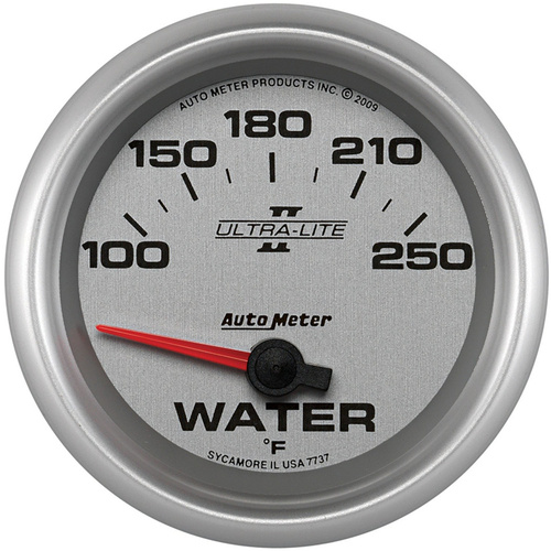 Autometer Gauge, Ultra-Lite II, Water Temperature, 2 5/8 in., 100-250 Degrees F, Electrical, Analog, Each