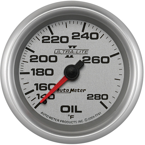 Autometer Gauge, Ultra-Lite II, Oil Temperature, 2 5/8 in., 140-280 Degrees F, Mechanical, Analog, Each