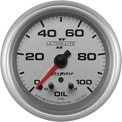 Autometer Gauge, Ultra-Lite II, Oil Pressure, 2 5/8 in., 100psi, Stepper Motor w/ Peak & Warn, Analog, Each