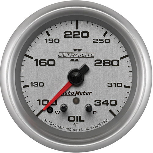 Autometer Gauge, Ultra-Lite II, Oil Temperature, 2 5/8 in., 340 Degrees F, Stepper Motor w/ Peak & Warn, Each