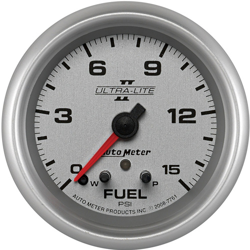Autometer Gauge, Ultra-Lite II, Fuel Pressure, 2 5/8 in., 15psi, Stepper Motor w/ Peak & Warn, Analog, Each