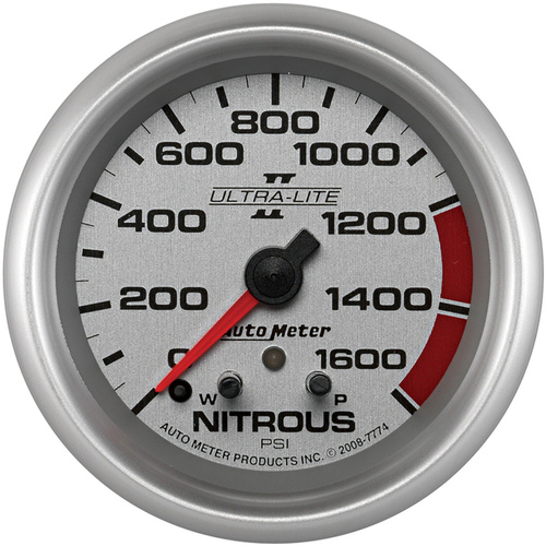Autometer Gauge, Ultra-Lite II, Nitrous Pressure, 2 5/8 in., 1600psi, Stepper Motor w/ Peak & Warn, Analog, Each