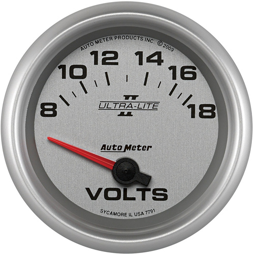 Autometer Gauge, Ultra-Lite II, Voltmeter, 2 5/8 in., 18V, Electrical, Analog, Each
