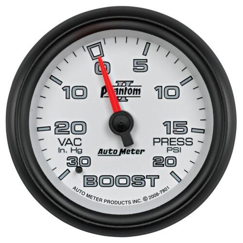 Autometer Gauge, Vac/Boost, 2 5/8", 30Inhg-20Psi, Mechanical, Phantom Ii, Phantom Ii