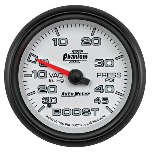 Autometer Gauge, Vac/Boost, 2 5/8", 30Inhg-45Psi, Mechanical, Phantom Ii, Phantom Ii