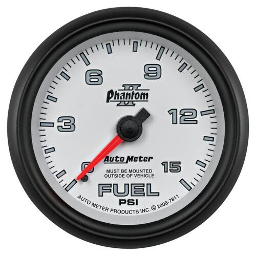 Autometer Gauge, Fuel Pressure, 2 5/8", 15Psi, Mechanical, Phantom Ii, Phantom Ii