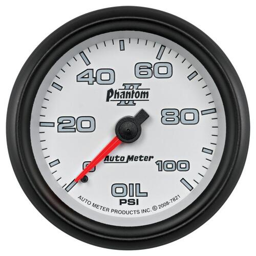 Autometer Gauge, Oil Pressure, 2 5/8", 100Psi, Mechanical, Phantom Ii, Phantom Ii