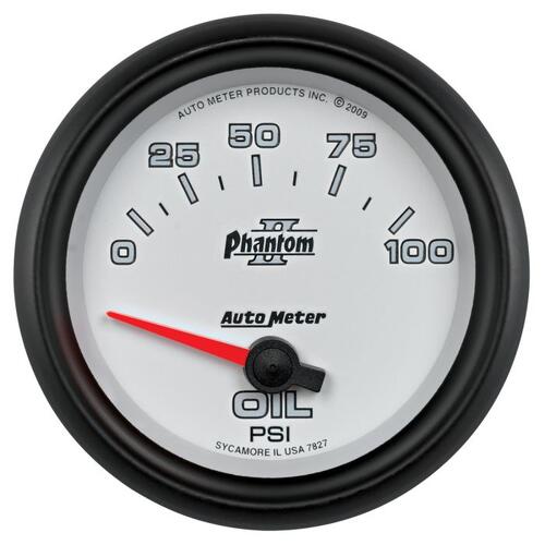 Autometer Gauge, Oil Pressure, 2 5/8", 100Psi, Electric, Phantom Ii, Phantom Ii