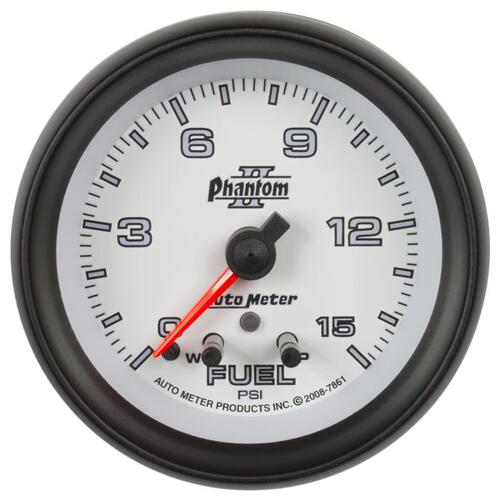 Autometer Gauge, Fuel Press, 2 5/8", 15Psi, Stepper Motor W/ Peak & Warn, Phantom Ii, Phantom Ii