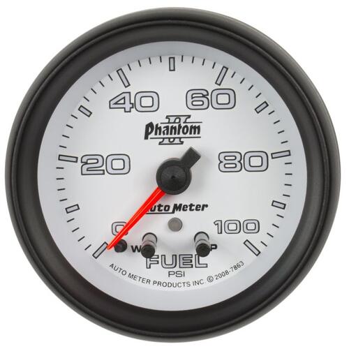 Autometer Gauge, Fuel Press, 2 5/8", 100Psi, Stepper Motor W/ Peak & Warn, Phantom Ii, Phantom Ii