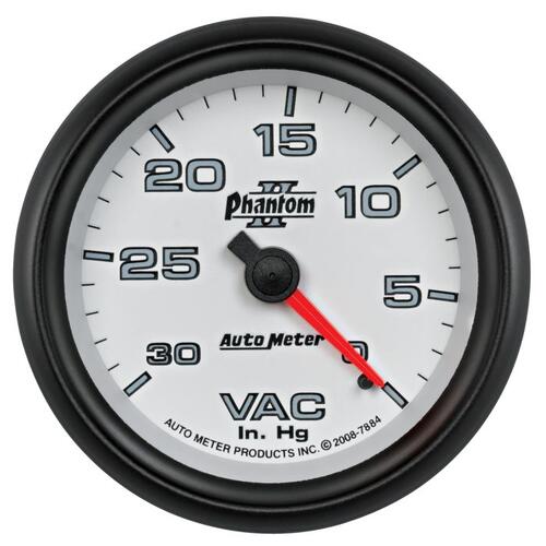 Autometer Gauge, Vacuum, 2 5/8", 30Inhg, Mechanical, Phantom Ii, Phantom Ii