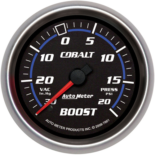 Autometer Gauge, Cobalt, Vacuum/Boost, 2 5/8 in., 30 in. Hg/20psi, Mechanical, Analog, Each