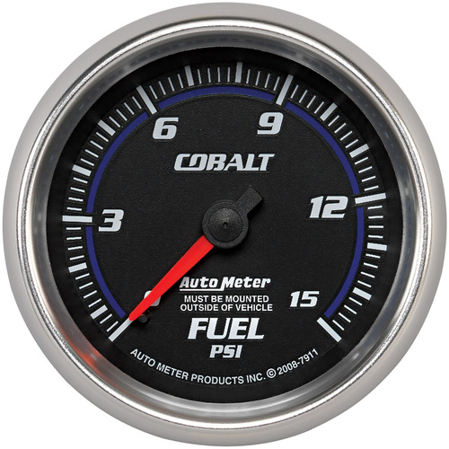 Autometer Gauge, Cobalt, Fuel Pressure, 2 5/8 in., 15psi, Mechanical, Analog, Each