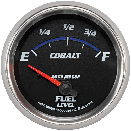 Autometer Gauge, Cobalt, Fuel Level, 2 5/8 in., 0-90 Ohms, Electrical, Analog, Each