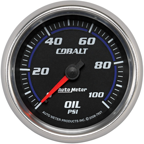 Autometer Gauge, Cobalt, Oil Pressure, 2 5/8 in., 100psi, Mechanical, Analog, Each