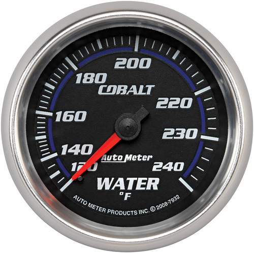 Autometer Gauge, Cobalt, Water Temperature, 2 5/8 in., 120-240 Degrees F, Mechanical, Analog, Each