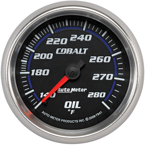 Autometer Gauge, Cobalt, Oil Temperature, 2 5/8 in., 140-280 Degrees F, Mechanical, Each