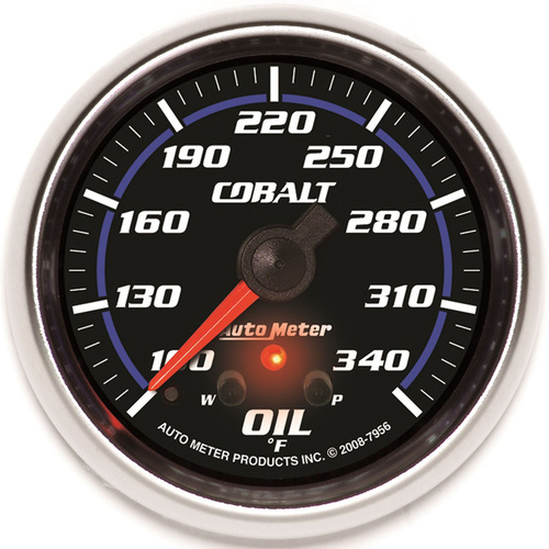 Autometer Gauge, Cobalt, Oil Temperature, 2 5/8 in., 340 Degrees F, Stepper Motor w/ Peak & Warn, Analog, Each