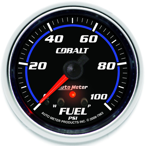Autometer Gauge, Cobalt, Fuel Pressure, 2 5/8 in., 100psi, Stepper Motor w/ Peak & Warn, Analog, Each