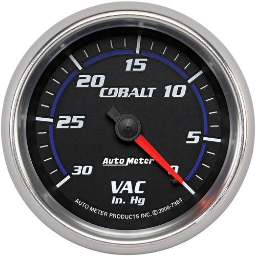 Autometer Gauge, Cobalt, Vacuum, 2 5/8 in., 30 in. Hg, Mechanical, Analog, Each