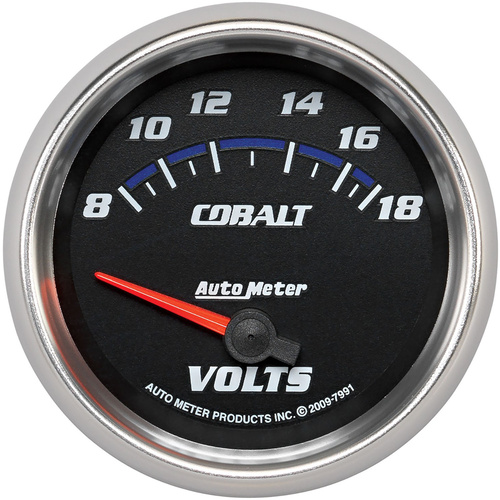 Autometer Gauge, Cobalt, Voltmeter, 2 5/8 in., 18V, Electrical, Analog, Each
