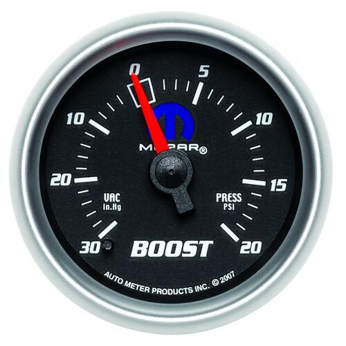 Autometer Gauge, Vac/Boost, 2 1/16", 30Inhg-20Psi, Mechanical, Black, Mopar, Mopar