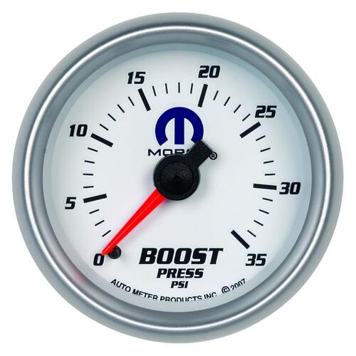 Autometer Gauge, Boost, 2 1/16", 35Psi, Mechanical, White, Mopar, Mopar