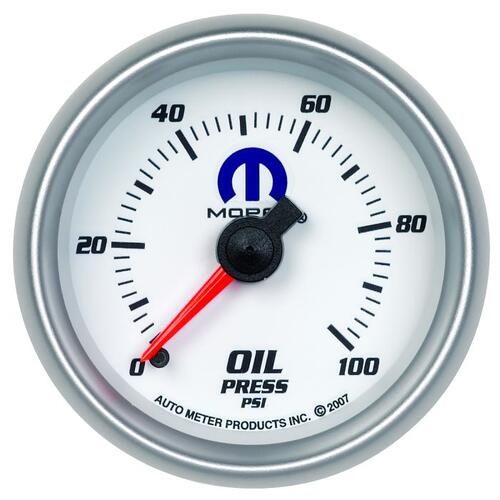Autometer Gauge, Oil Pressure, 2 1/16", 100Psi, Mechanical, White, Mopar, Mopar