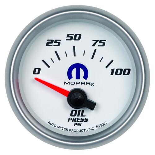 Autometer Gauge, Oil Pressure, 2 1/16", 100Psi, Electric, White, Mopar, Mopar