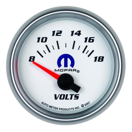 Autometer Gauge, Voltmeter, 2 1/16", 18V, Electric, White, Mopar, Mopar